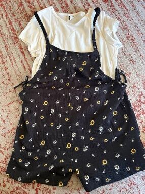 Girl’s Self Esteem White Tee with Black Sunflower Jumper